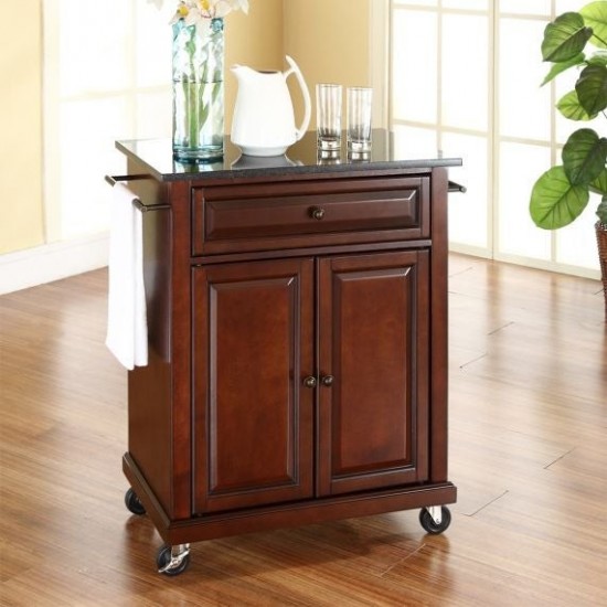 Compact Granite Top Kitchen Cart Mahogany/Black