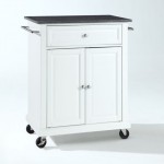 Compact Granite Top Kitchen Cart White/Black