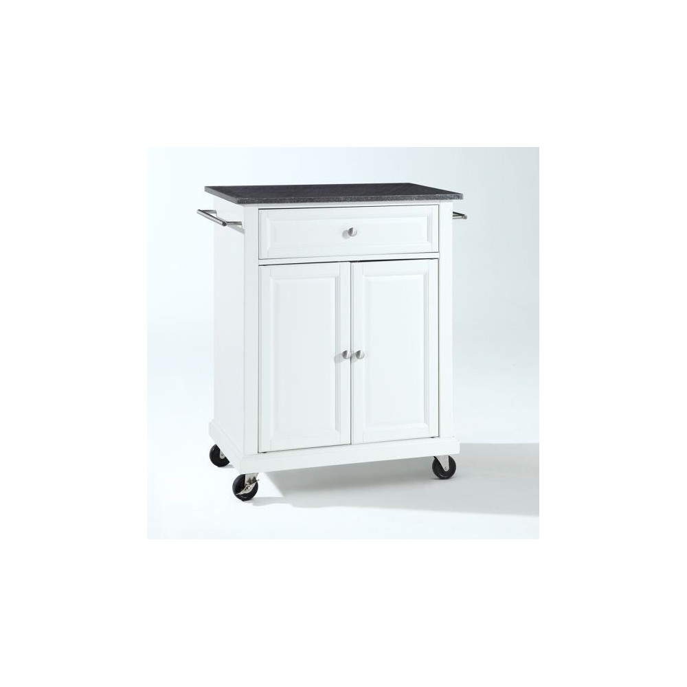 Compact Granite Top Kitchen Cart White/Black