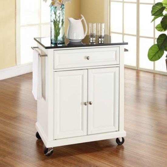 Compact Granite Top Kitchen Cart White/Black