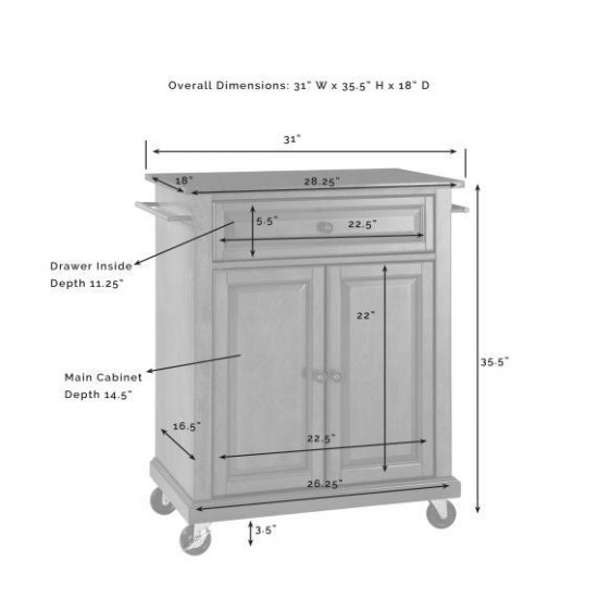 Compact Granite Top Kitchen Cart White/Black