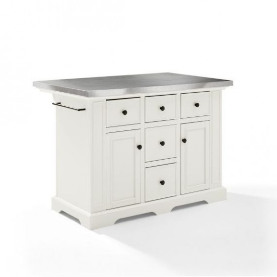 Julia Stainless Steel Top Kitchen Island White/Stainless Steel