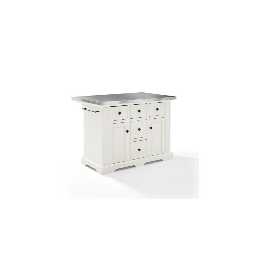 Julia Stainless Steel Top Kitchen Island White/Stainless Steel