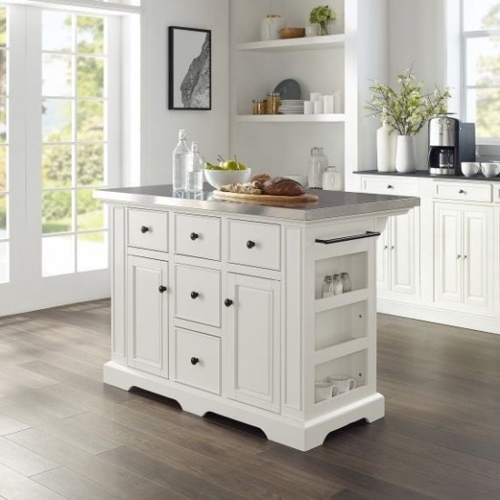 Julia Stainless Steel Top Kitchen Island White/Stainless Steel