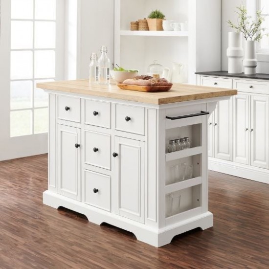 Julia Wood Top Kitchen Island White/Natural