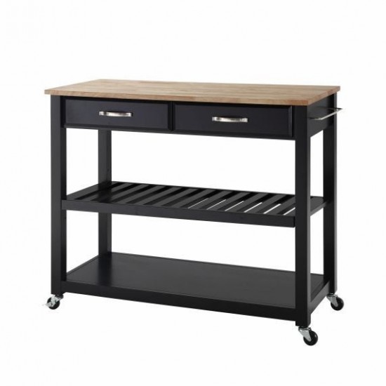 Wood Top Kitchen Prep Cart Black/Natural