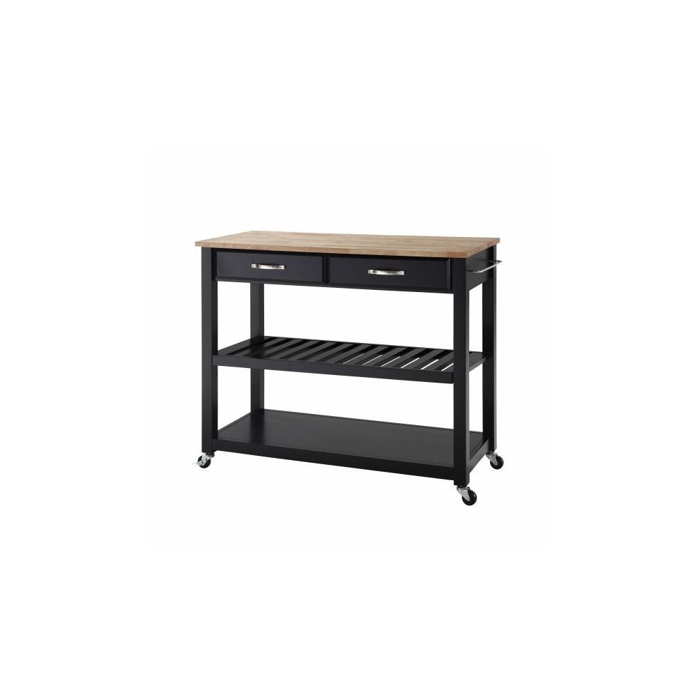 Wood Top Kitchen Prep Cart Black/Natural