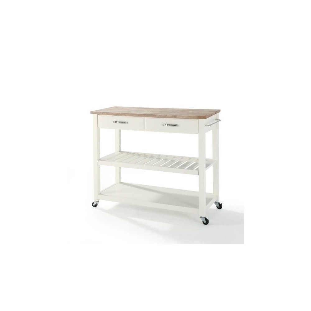 Wood Top Kitchen Prep Cart White/Natural