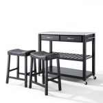 Stainless Steel Top Kitchen Prep Cart W/Uph Saddle Stools Black