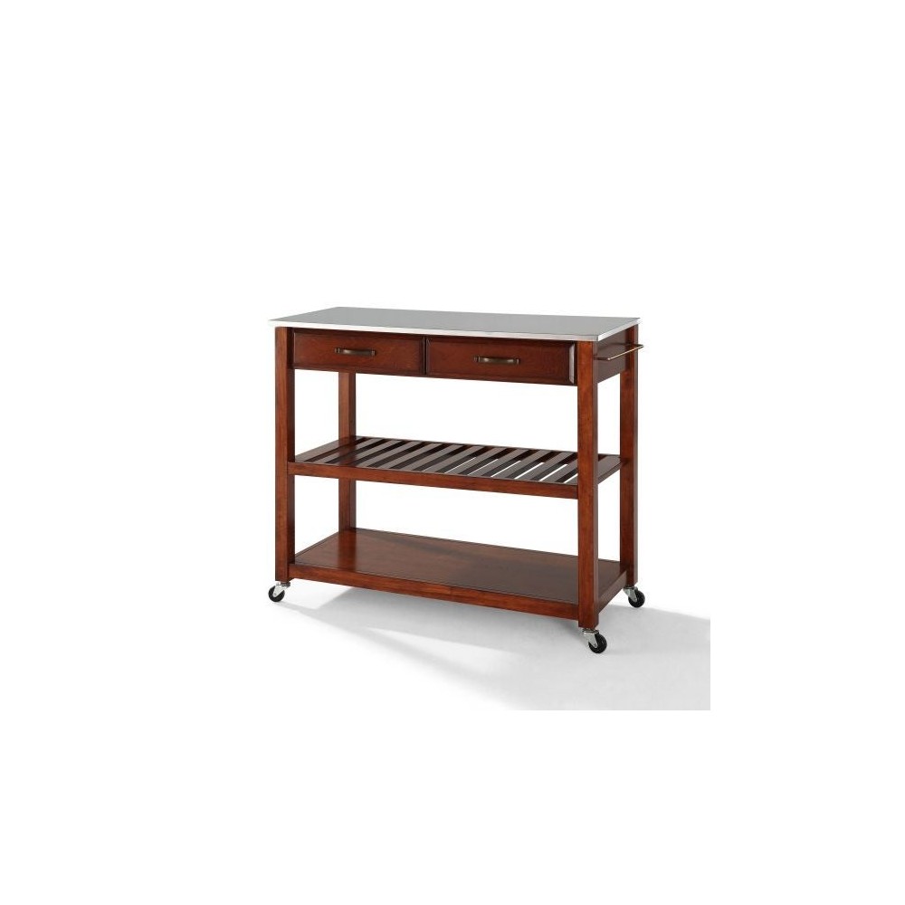 Stainless Steel Top Kitchen Prep Cart Cherry/Stainless Steel Stainless Steel Top Kitchen Prep Cart Cherry/Stainless Steel