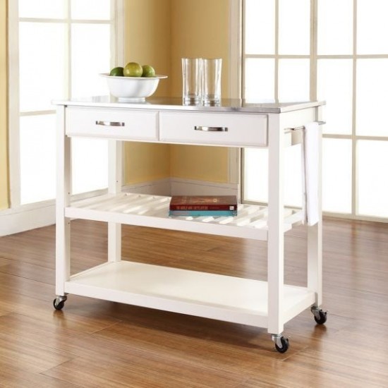 Stainless Steel Top Kitchen Prep Cart White/Stainless Steel