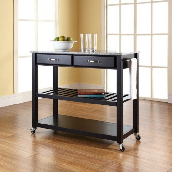 Granite Top Kitchen Prep Cart Black/Gray