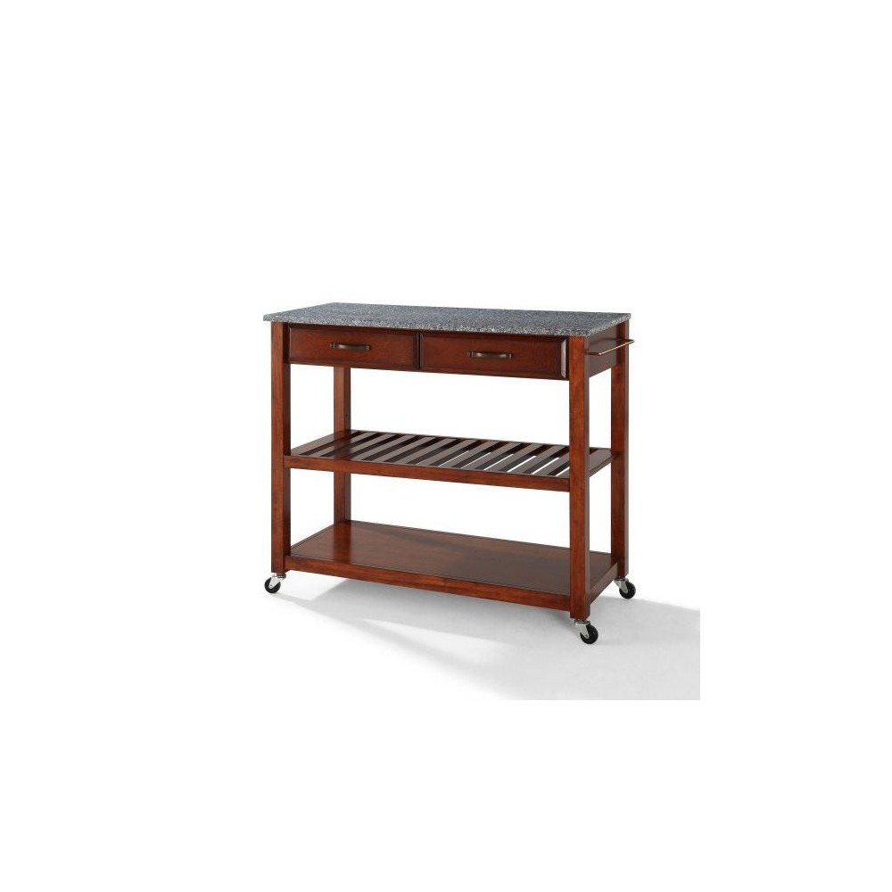 Granite Top Kitchen Prep Cart Cherry/Gray