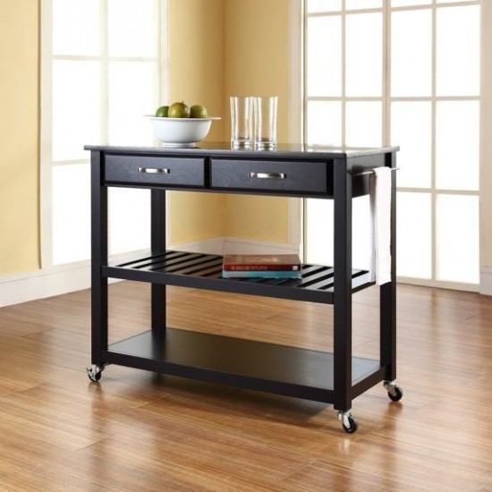 Granite Top Kitchen Prep Cart Black/Black