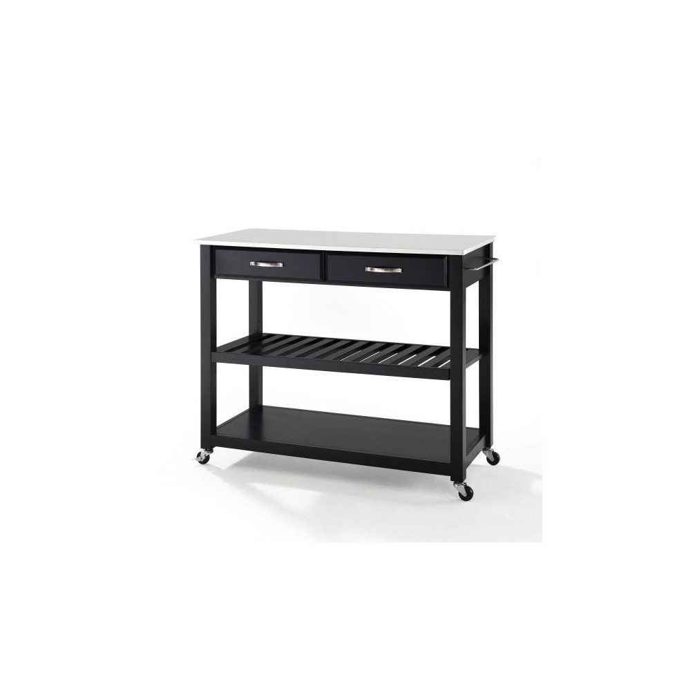 Granite Top Kitchen Prep Cart Black/White