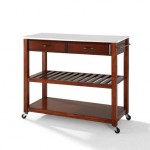 Granite Top Kitchen Prep Cart Cherry/White