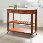 Granite Top Kitchen Prep Cart Cherry/White