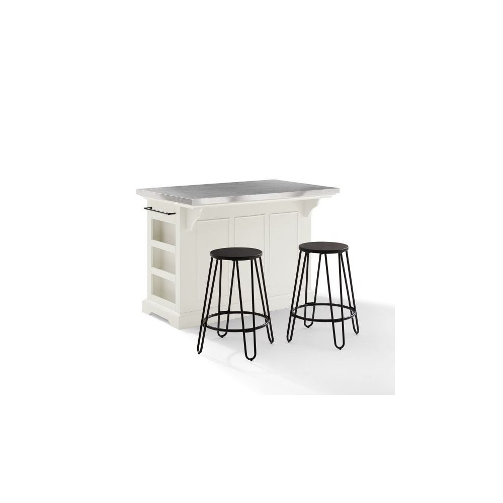 Julia Stainless Steel Top Island W/Ava Stools White