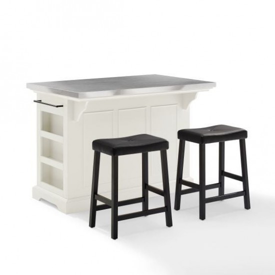 Julia Stainless Steel Top Island W/Uph Saddle Stools White