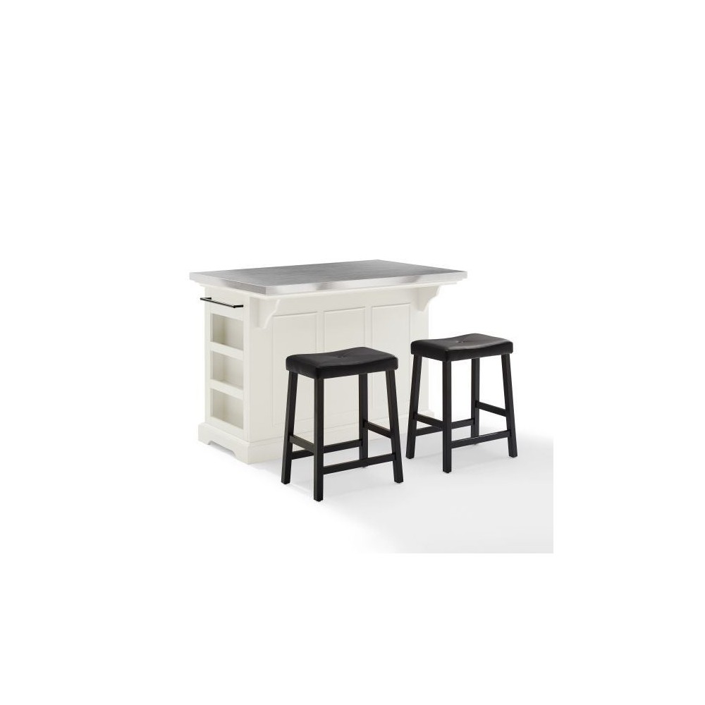 Julia Stainless Steel Top Island W/Uph Saddle Stools White