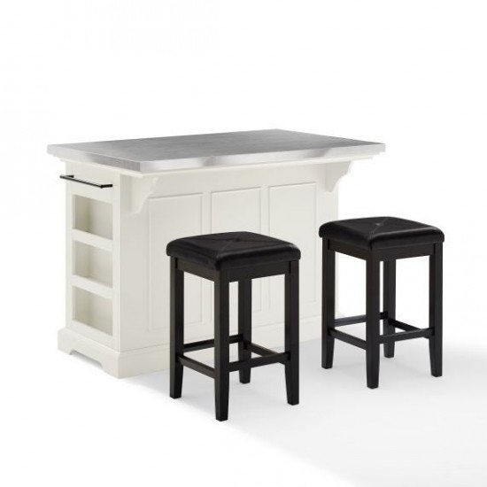 Julia Stainless Steel Top Island W/Uph Square Stools White