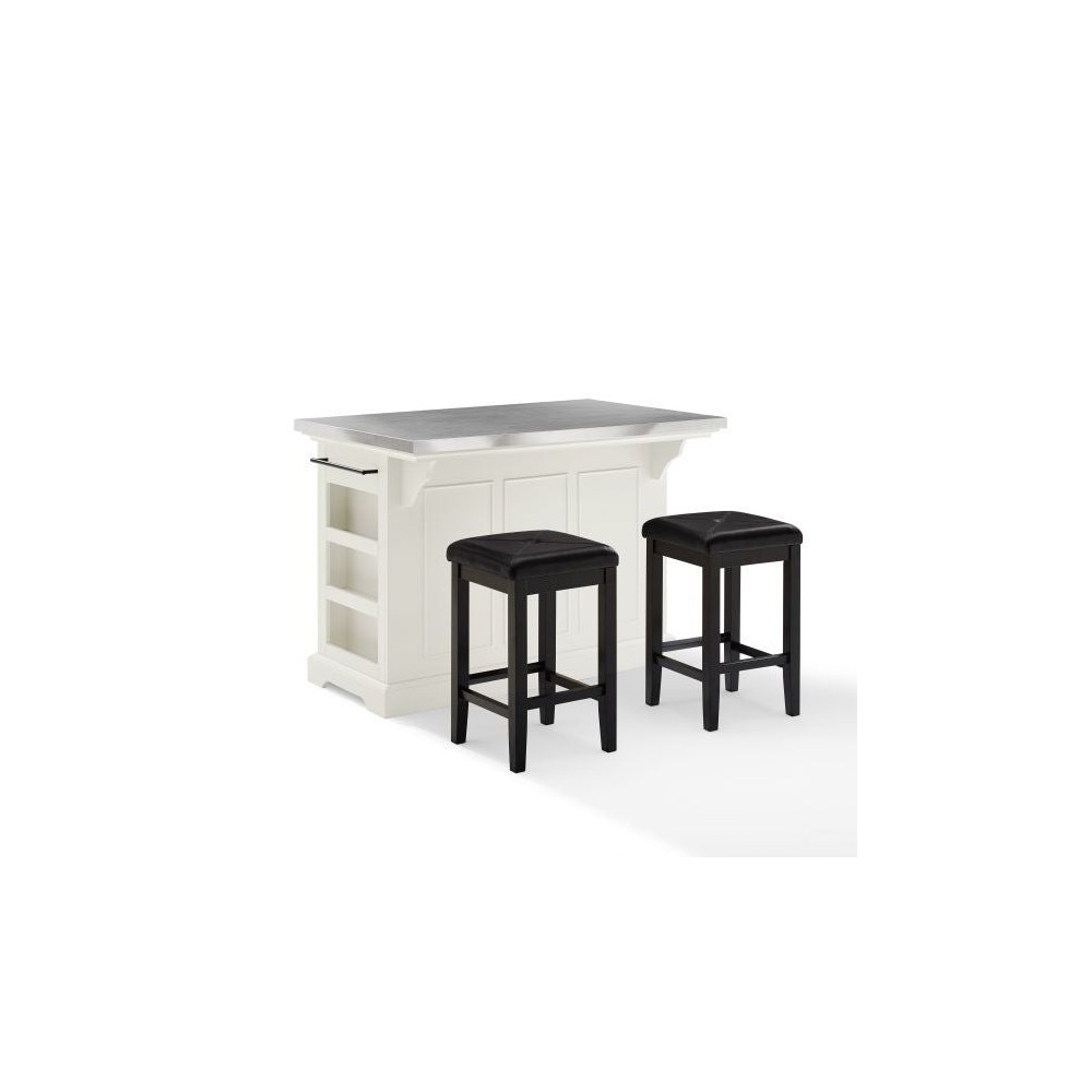 Julia Stainless Steel Top Island W/Uph Square Stools White