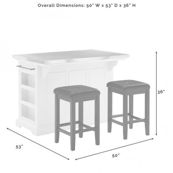 Julia Stainless Steel Top Island W/Uph Square Stools White