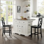 Julia Stainless Steel Top Island W/X-Back Stools White/Black - Island & 2 Stools