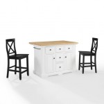 Julia Wood Top Island W/X-Back Stools White/Black - Island & 2 Stools