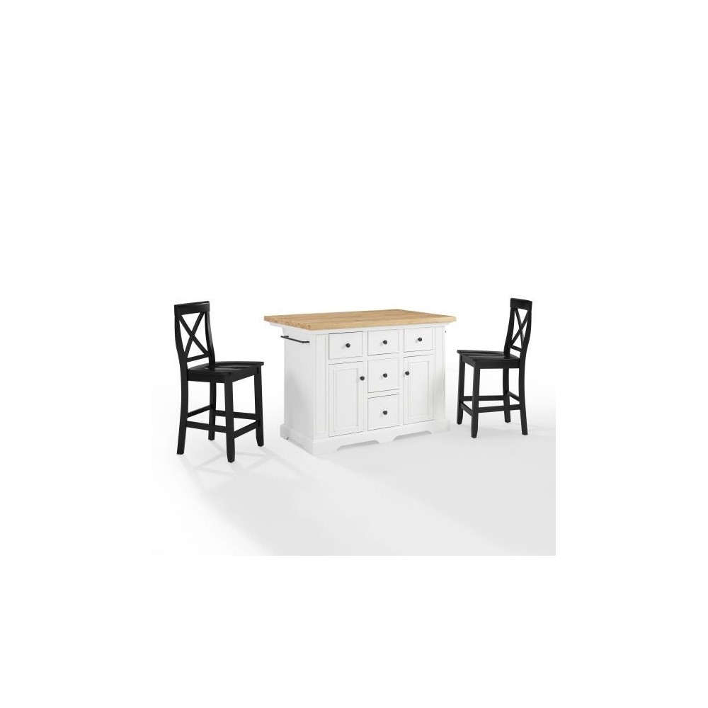 Julia Wood Top Island W/X-Back Stools White/Black - Island & 2 Stools