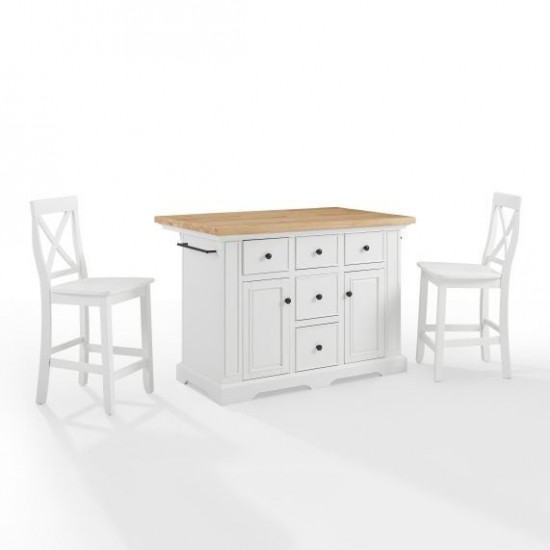 Julia Wood Top Island W/X-Back Stools White/White - Island & 2 Stools