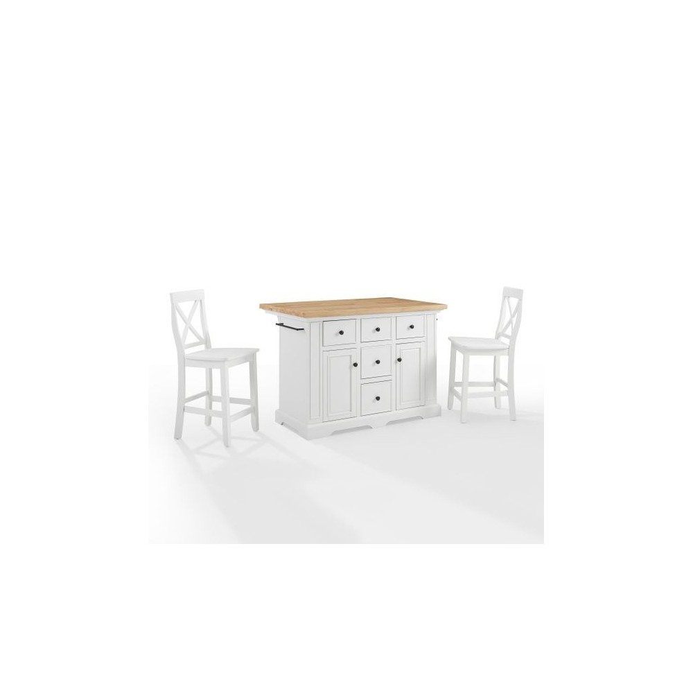 Julia Wood Top Island W/X-Back Stools White/White - Island & 2 Stools