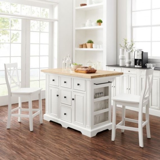 Julia Wood Top Island W/X-Back Stools White/White - Island & 2 Stools