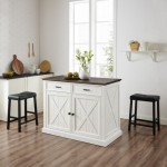 Clifton Kitchen Island W/Uph Saddle Stools- Kitchen Island & 2 Stools