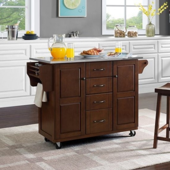 Eleanor Stainless Steel Top Kitchen Cart Mahogany/Stainless Steel