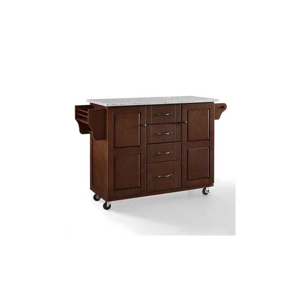 Eleanor Granite Top Kitchen Cart Mahogany/Gray