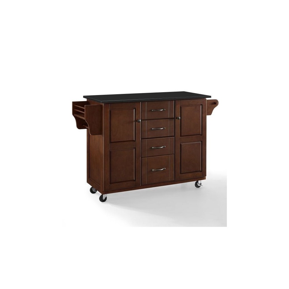 Eleanor Granite Top Kitchen Cart Mahogany/Black