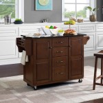 Eleanor Granite Top Kitchen Cart Mahogany/Black