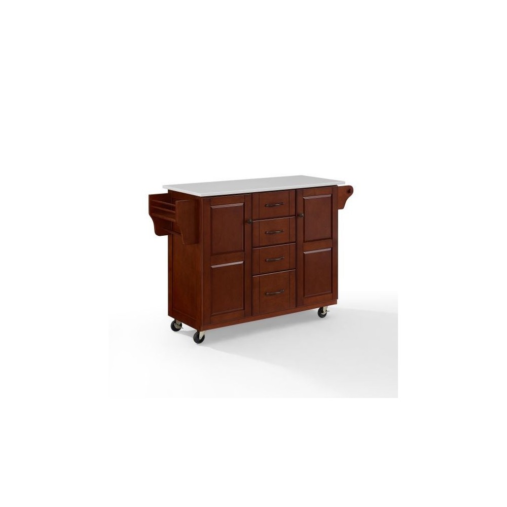 Eleanor Granite Top Kitchen Cart Mahogany/White