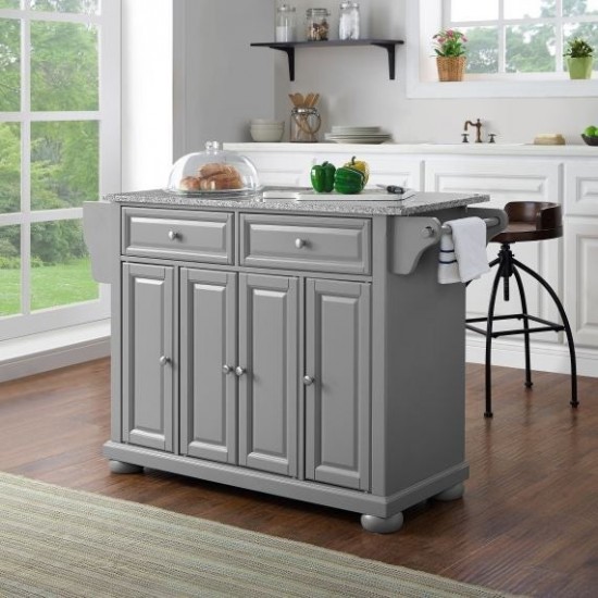 Alexandria Granite Top Full Size Kitchen Island/Cart Gray/Gray