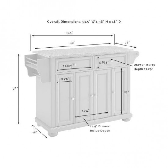 Alexandria Granite Top Full Size Kitchen Island/Cart Gray/Gray