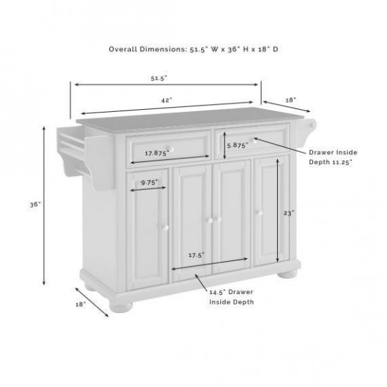 Alexandria Granite Top Full Size Kitchen Island/Cart Gray/White