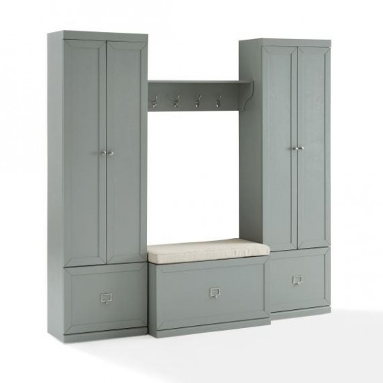 Harper 4Pc Entryway Set Gray/Creme - Bench, Shelf, 2 Pantry Closets