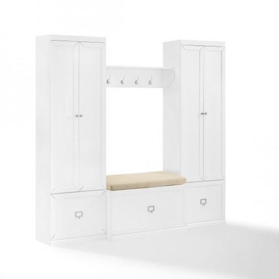 Harper 4Pc Entryway Set White - Bench, Shelf, 2 Pantry Closets