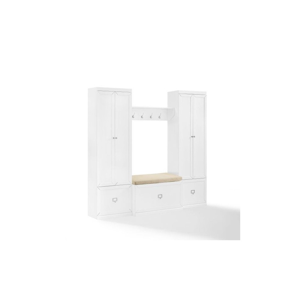 Harper 4Pc Entryway Set White - Bench, Shelf, 2 Pantry Closets