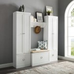 Harper 4Pc Entryway Set White - Bench, Shelf, 2 Pantry Closets