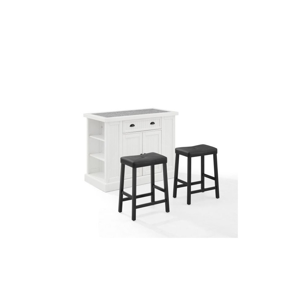 Seaside Island W/Upholstered Saddle Stools- Island & 2 Stools