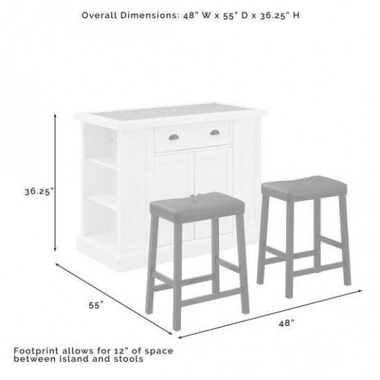 Seaside Island W/Upholstered Saddle Stools- Island & 2 Stools