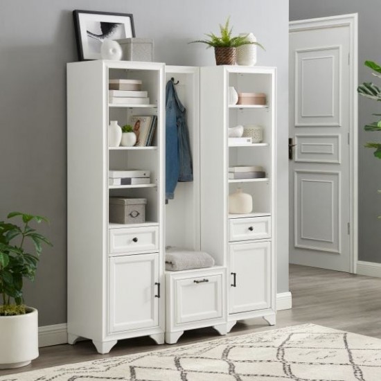 Tara 3Pc Entryway Set Distressed White - Hall Tree & 2 Linen Cabinets