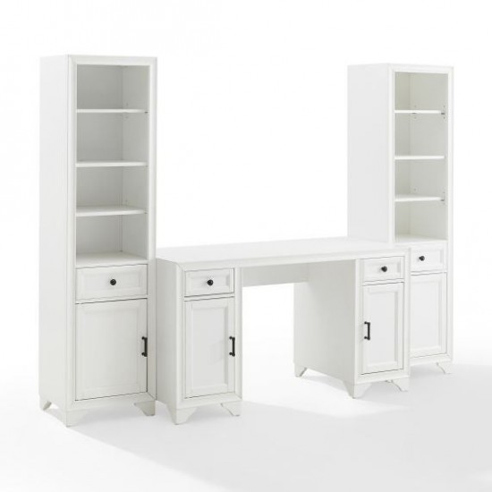 Tara 3Pc Desk And Bookcase Set Distressed White - Desk & 2 Linen Cabinets